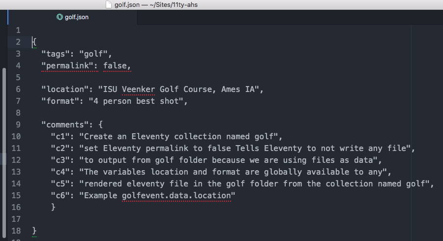a json file with the same name as the folder it is in will give instrucations to every file in that folder golf.json file is in golf folder