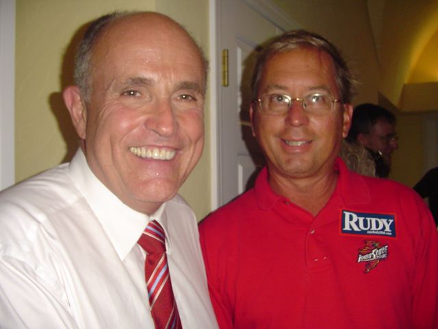 AHS Ames High School 1972 Craig Stephenson with Rudy Giuliani at a private residence in Ames Iowa August 5, 2007
