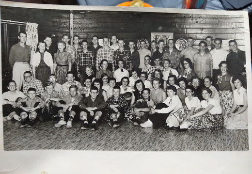 IMG_20220513_203808722 Photo of a photo taken originally at Lin Feur Lodge probably in 1954 of mainly Welch Junior High 9th graders class reunion held Friday May 13 2022 AHS 1957 65 year class reunion at Women's Club future 1957 #AmesHighClassof1957