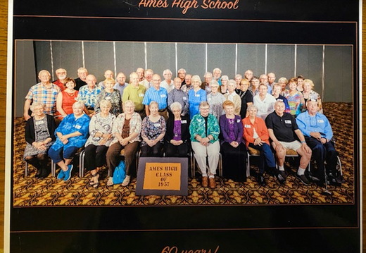 1957 AHS 8x10 photo of group class photo 60th reunion class photo 2017-09-15 Friday evening at Starlite Village 13th street Ames Iowa #AmesHighClassof1957 #AHSClassPhoto low resolution photo of photo