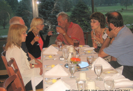 21 IMG_3796 Joan Waters talking to Jim Scholten & (spouse) Terry Scholten1972 35th class reunion Sat eve dinner