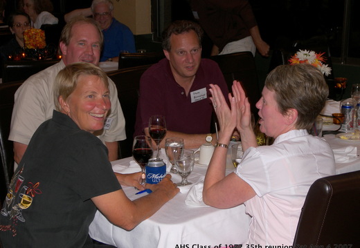 72 100_1553 Brian Stafford  Steve Herrnstadt (class of 1971) Connie Jo Isreal  Mary (Healy) Hernstad 1972 35th class reunion Sat eve dinner